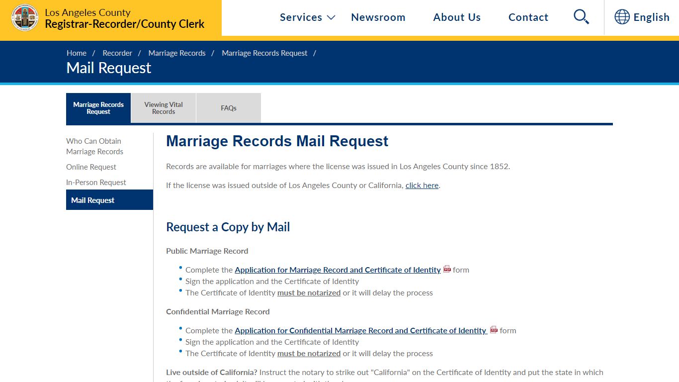 Marriage Records Mail Request - LAVote.gov