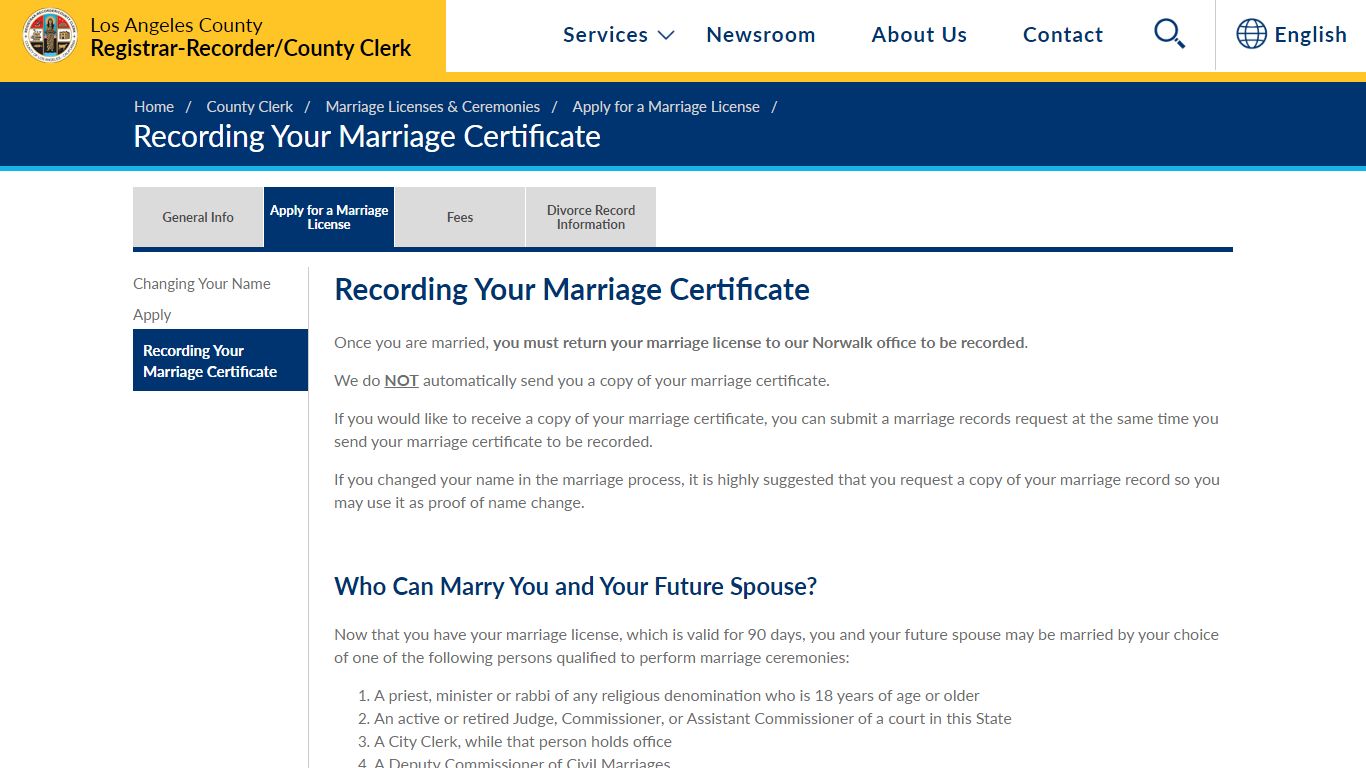 Recording Your Marriage Certificate - LAVote.gov