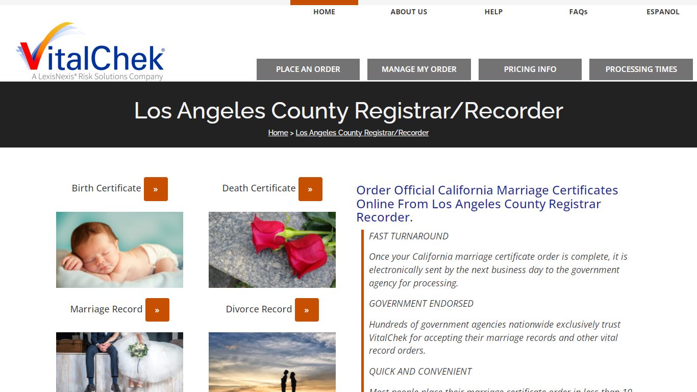 Los Angeles County (CA) Marriage Certificates - VitalChek