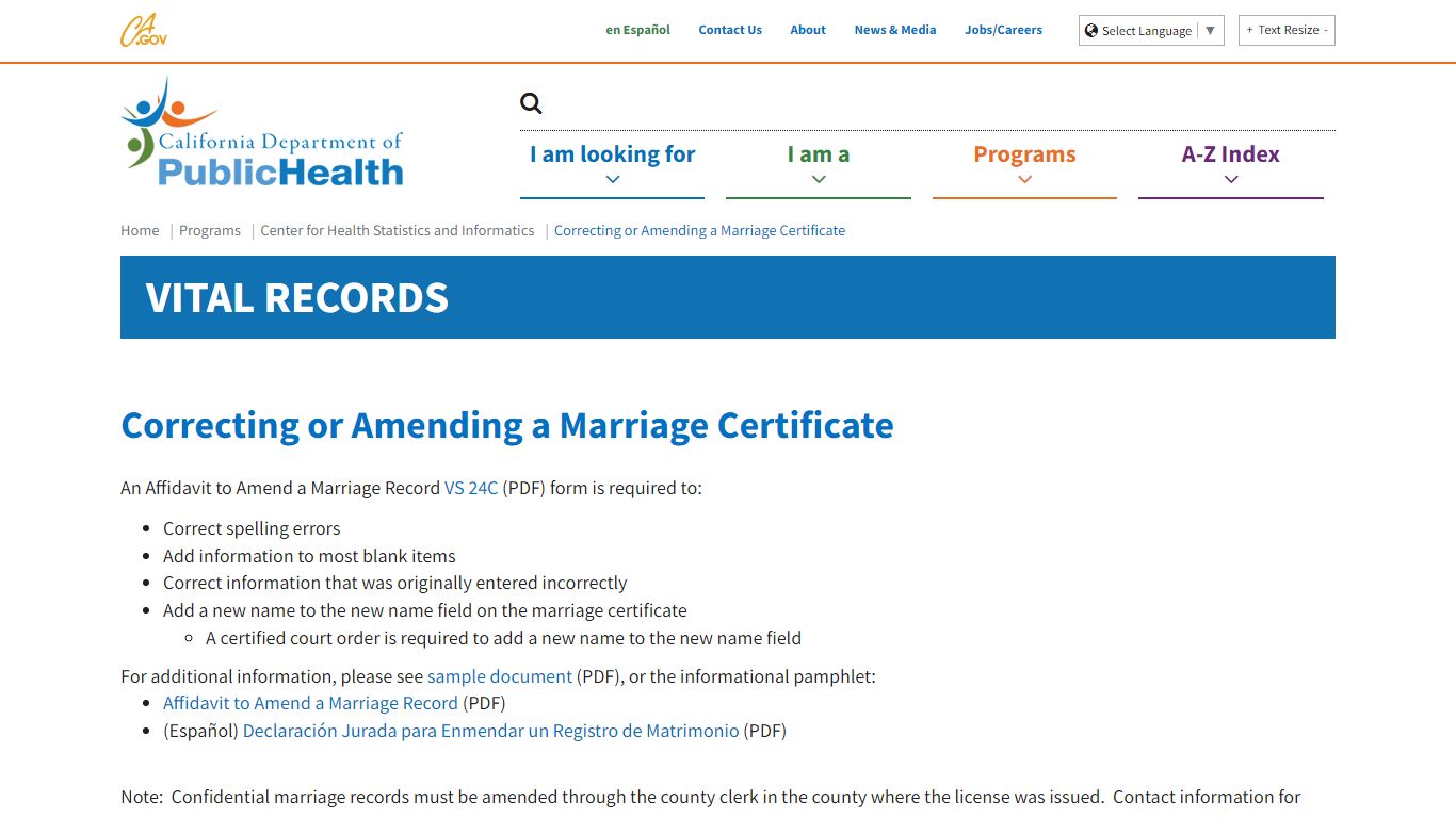 Correcting or Amending a Marriage Certificate - California
